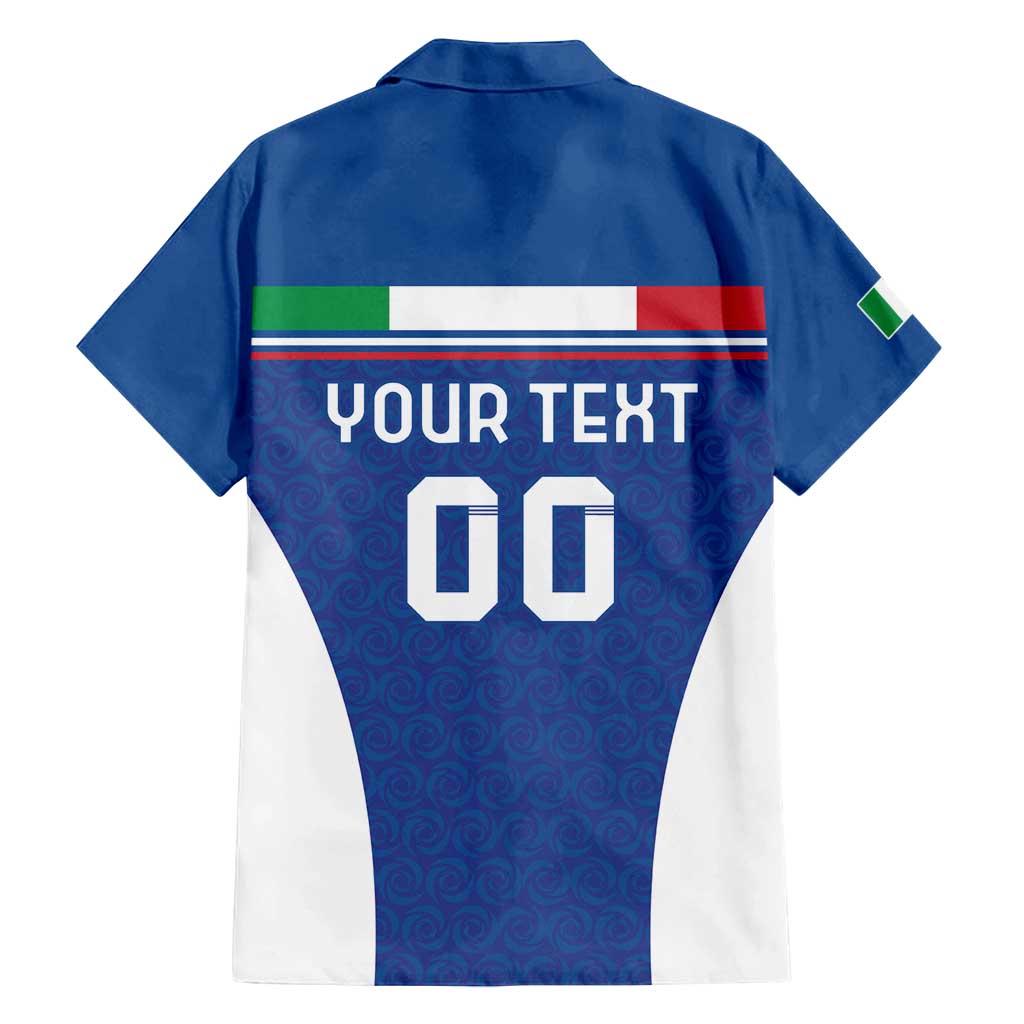 Custom Italy Football Family Matching Off Shoulder Short Dress and Hawaiian Shirt Italy Flag Pattern On Blue - Wonder Print Shop