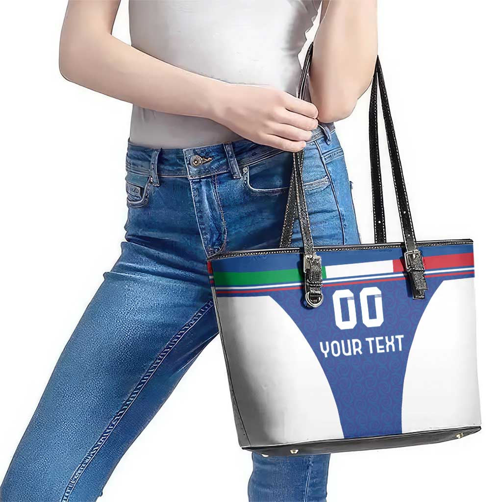 Custom Italy Football Leather Tote Bag Italy Flag Pattern On Blue