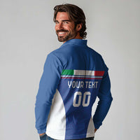 Custom Italy Football Long Sleeve Polo Shirt Italy Flag Pattern On Blue - Wonder Print Shop