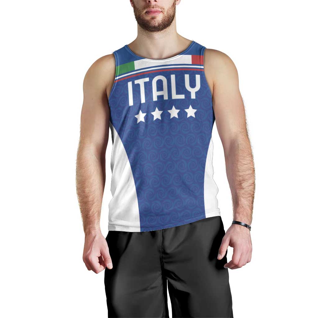 Custom Italy Football Men Tank Top Italy Flag Pattern On Blue - Wonder Print Shop