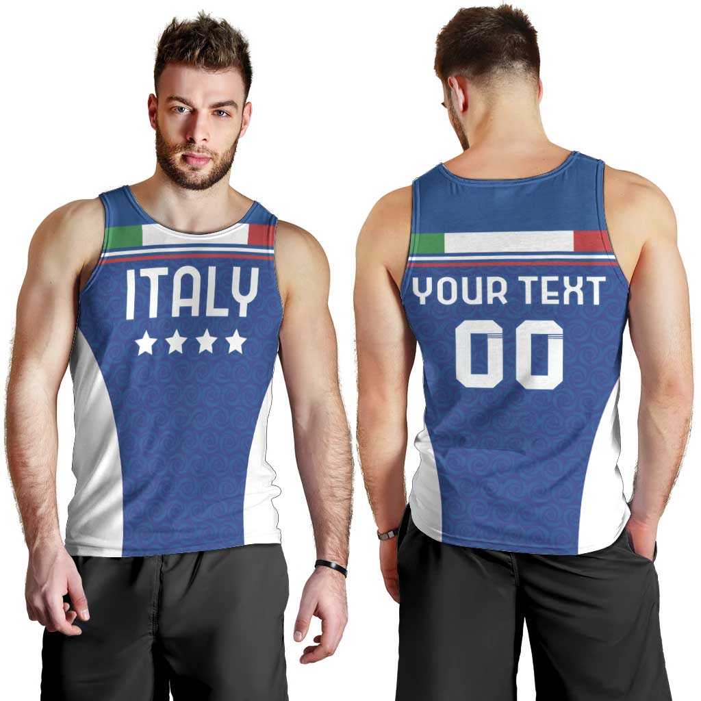 Custom Italy Football Men Tank Top Italy Flag Pattern On Blue - Wonder Print Shop