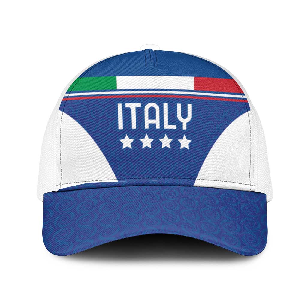 Custom Italy Football Mesh Trucker Cap Italy Flag Pattern On Blue - Wonder Print Shop