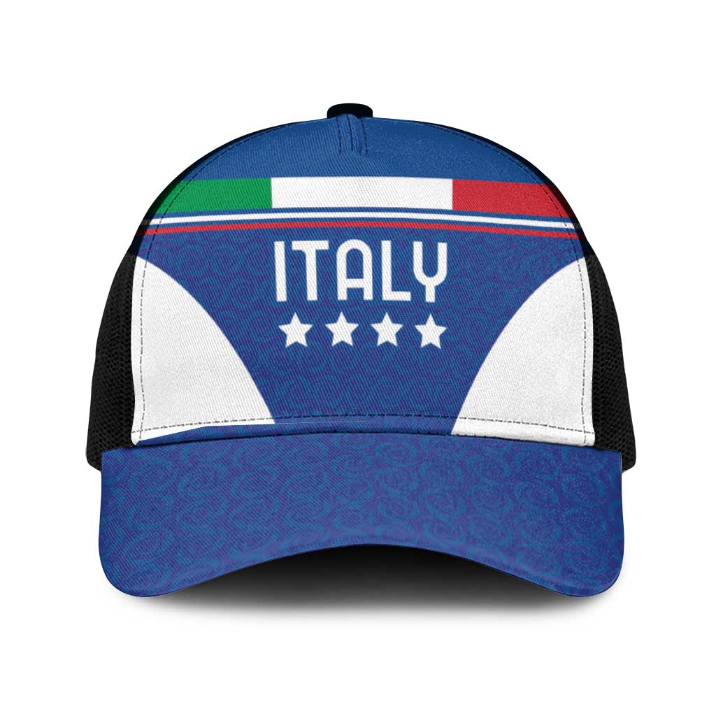 Custom Italy Football Mesh Trucker Cap Italy Flag Pattern On Blue - Wonder Print Shop