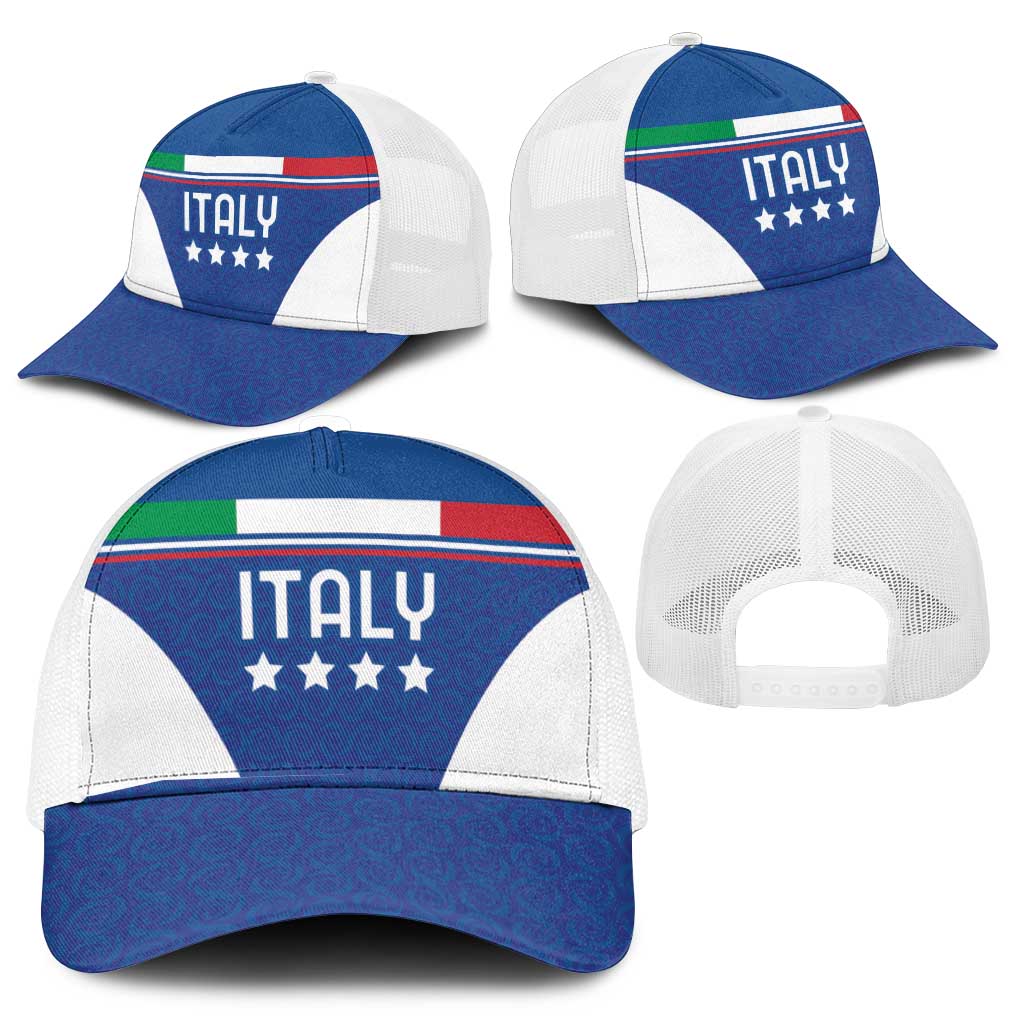 Custom Italy Football Mesh Trucker Cap Italy Flag Pattern On Blue - Wonder Print Shop