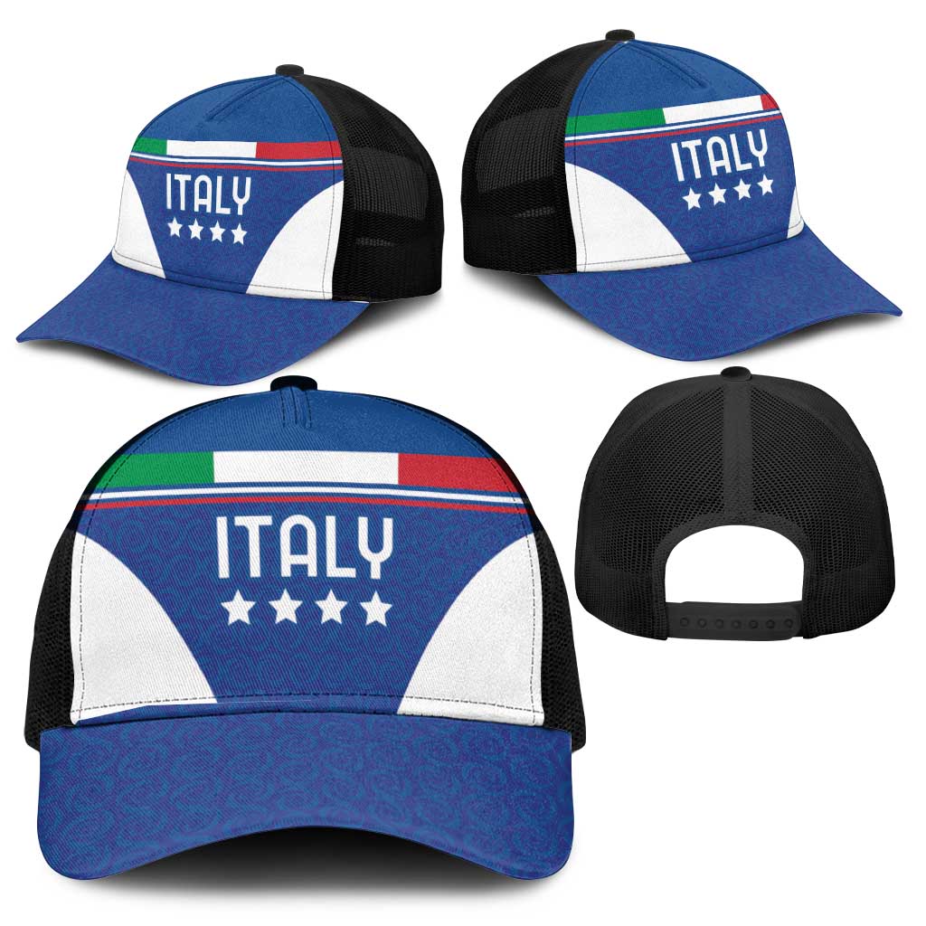Custom Italy Football Mesh Trucker Cap Italy Flag Pattern On Blue - Wonder Print Shop