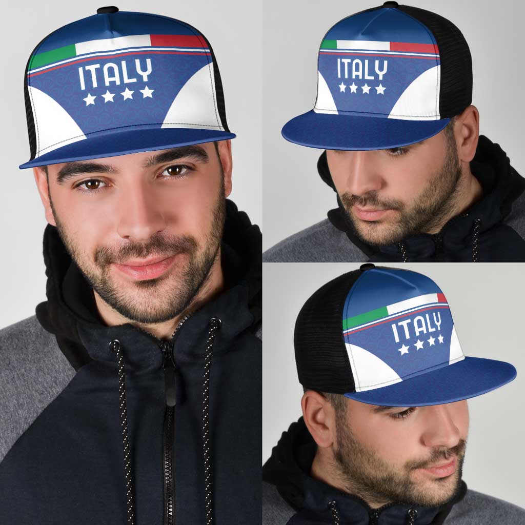 Custom Italy Football Mesh Trucker Cap Italy Flag Pattern On Blue - Wonder Print Shop