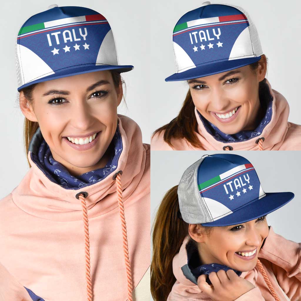 Custom Italy Football Mesh Trucker Cap Italy Flag Pattern On Blue - Wonder Print Shop
