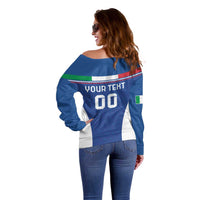 Custom Italy Football Off Shoulder Sweater Italy Flag Pattern On Blue - Wonder Print Shop