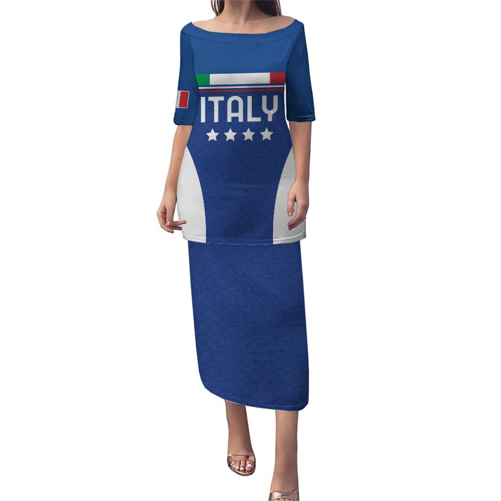 Custom Italy Football Puletasi Italy Flag Pattern On Blue - Wonder Print Shop