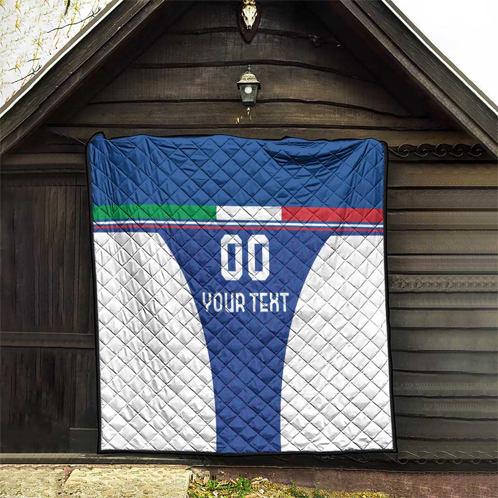 Custom Italy Football Quilt Italy Flag Pattern On Blue - Wonder Print Shop