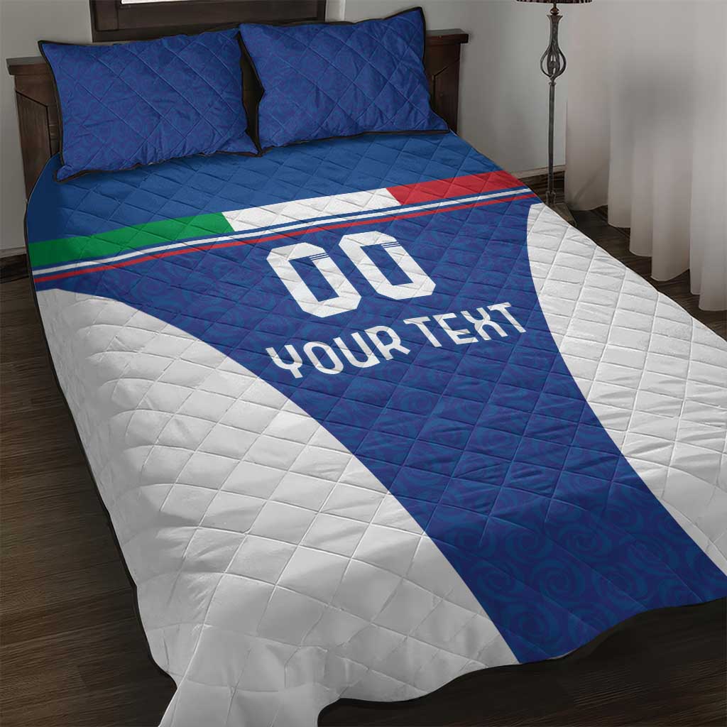 Custom Italy Football Quilt Bed Set Italy Flag Pattern On Blue - Wonder Print Shop
