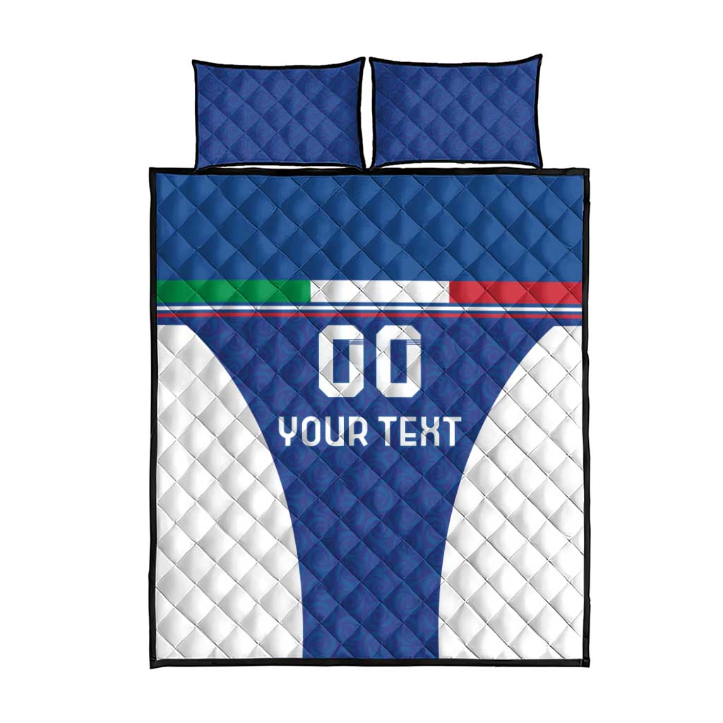 Custom Italy Football Quilt Bed Set Italy Flag Pattern On Blue - Wonder Print Shop