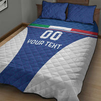 Custom Italy Football Quilt Bed Set Italy Flag Pattern On Blue - Wonder Print Shop