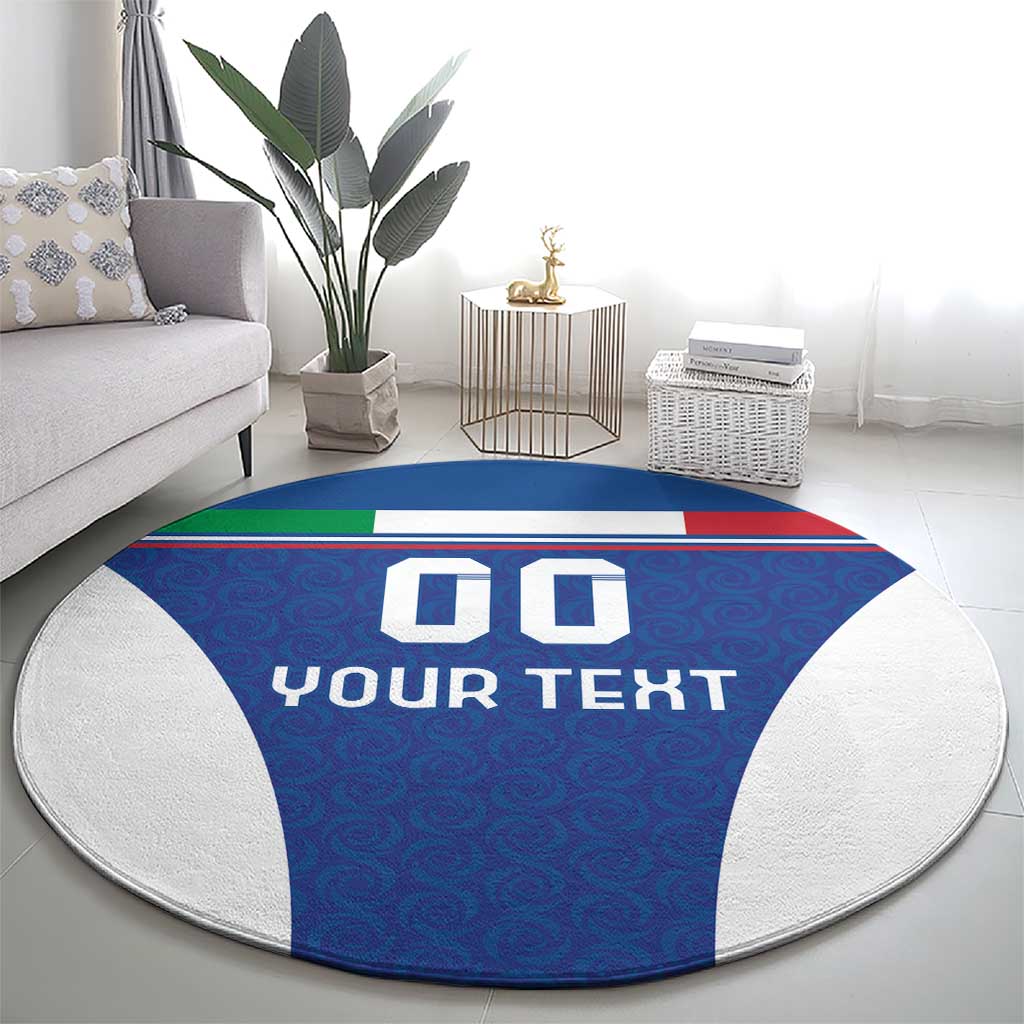 Custom Italy Football Round Carpet Italy Flag Pattern On Blue - Wonder Print Shop