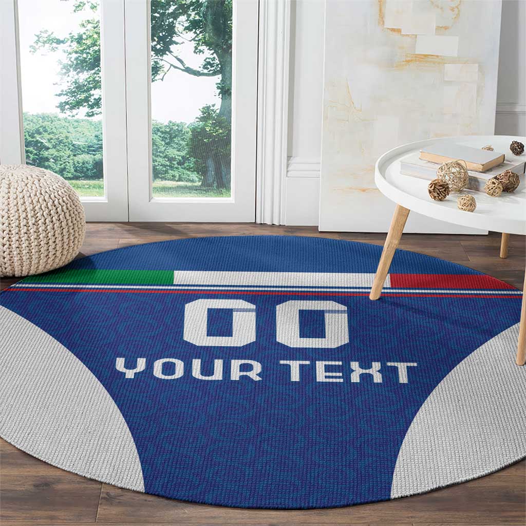 Custom Italy Football Round Carpet Italy Flag Pattern On Blue - Wonder Print Shop