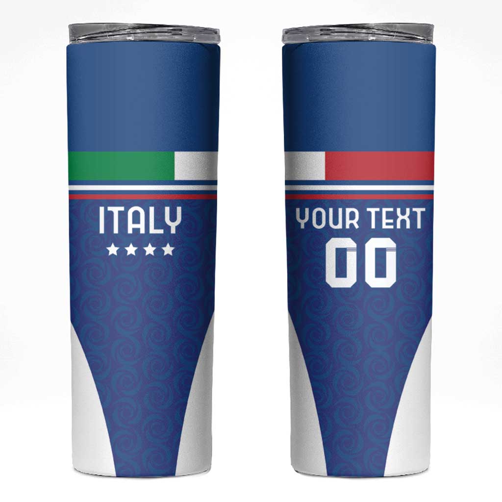 Custom Italy Football Skinny Tumbler Italy Flag Pattern On Blue - Wonder Print Shop