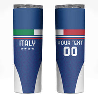 Custom Italy Football Skinny Tumbler Italy Flag Pattern On Blue - Wonder Print Shop