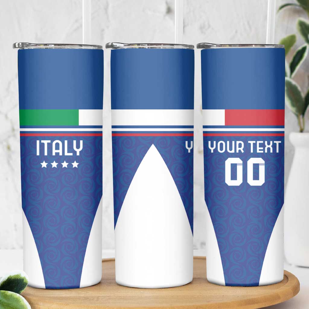 Custom Italy Football Skinny Tumbler Italy Flag Pattern On Blue - Wonder Print Shop