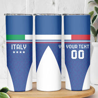 Custom Italy Football Skinny Tumbler Italy Flag Pattern On Blue - Wonder Print Shop