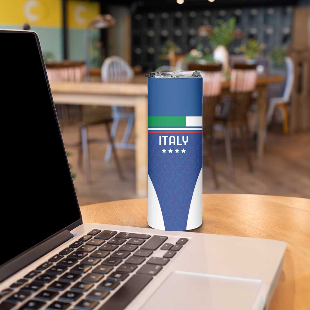Custom Italy Football Skinny Tumbler Italy Flag Pattern On Blue - Wonder Print Shop