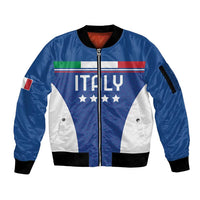Custom Italy Football Sleeve Zip Bomber Jacket Italy Flag Pattern On Blue - Wonder Print Shop