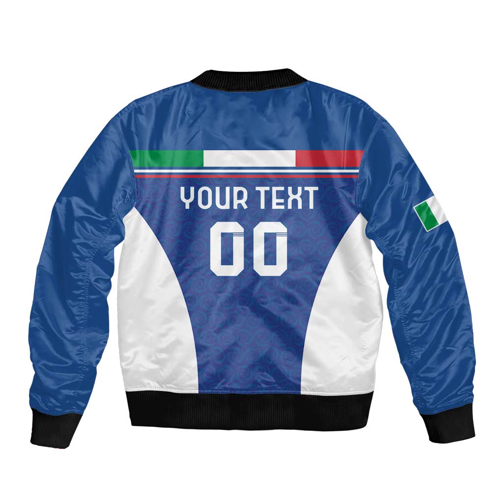 Custom Italy Football Sleeve Zip Bomber Jacket Italy Flag Pattern On Blue - Wonder Print Shop