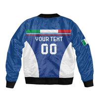 Custom Italy Football Sleeve Zip Bomber Jacket Italy Flag Pattern On Blue - Wonder Print Shop