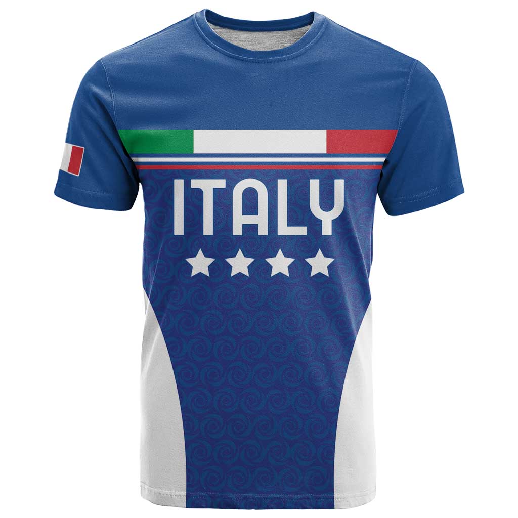 Custom Italy Football T Shirt Italy Flag Pattern On Blue - Wonder Print Shop