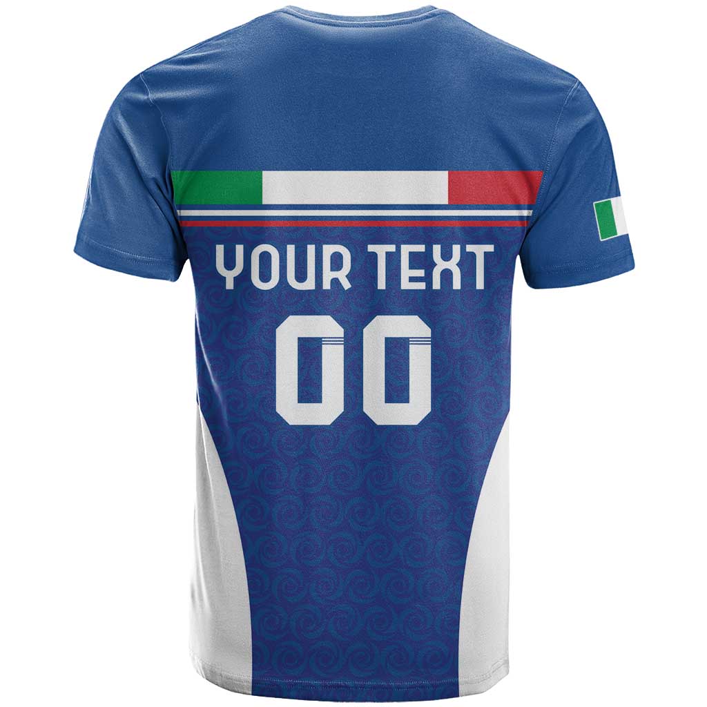 Custom Italy Football T Shirt Italy Flag Pattern On Blue - Wonder Print Shop