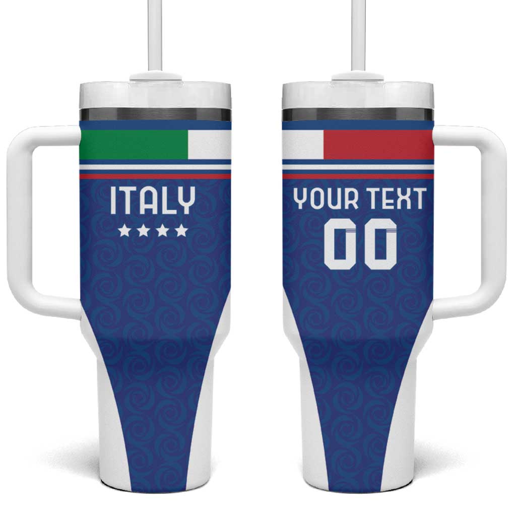 Custom Italy Football Tumbler With Handle Italy Flag Pattern On Blue - Wonder Print Shop