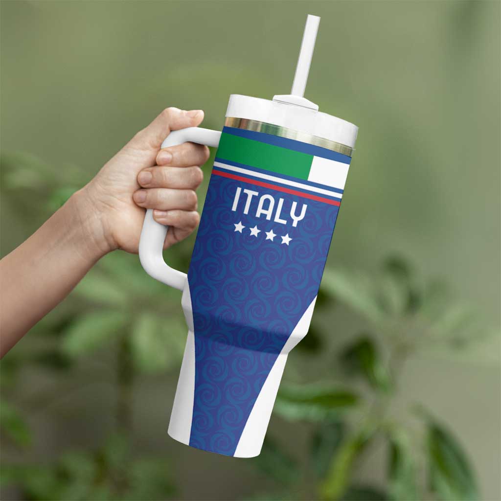 Custom Italy Football Tumbler With Handle Italy Flag Pattern On Blue - Wonder Print Shop