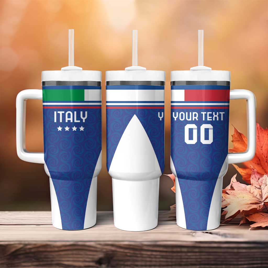 Custom Italy Football Tumbler With Handle Italy Flag Pattern On Blue - Wonder Print Shop
