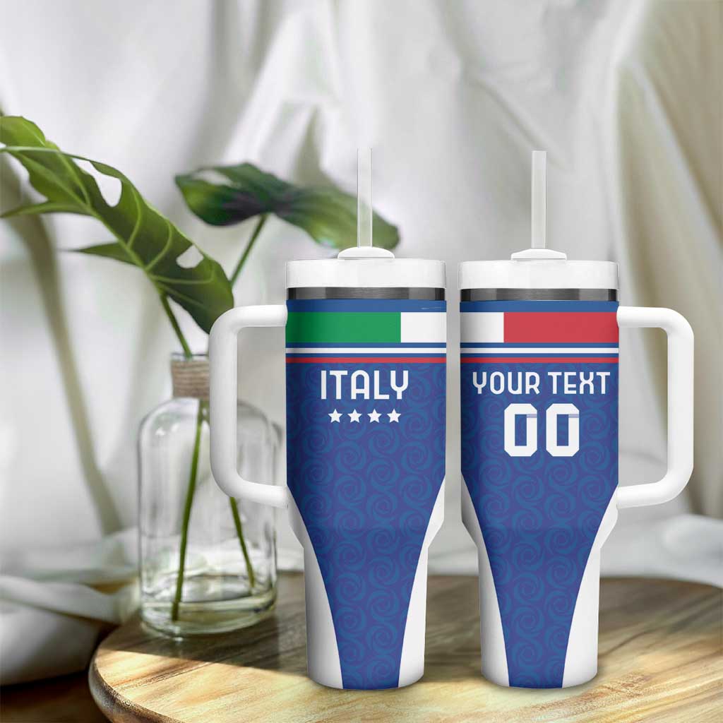 Custom Italy Football Tumbler With Handle Italy Flag Pattern On Blue - Wonder Print Shop