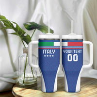 Custom Italy Football Tumbler With Handle Italy Flag Pattern On Blue - Wonder Print Shop