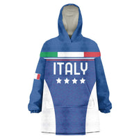 Custom Italy Football Wearable Blanket Hoodie Italy Flag Pattern On Blue - Wonder Print Shop