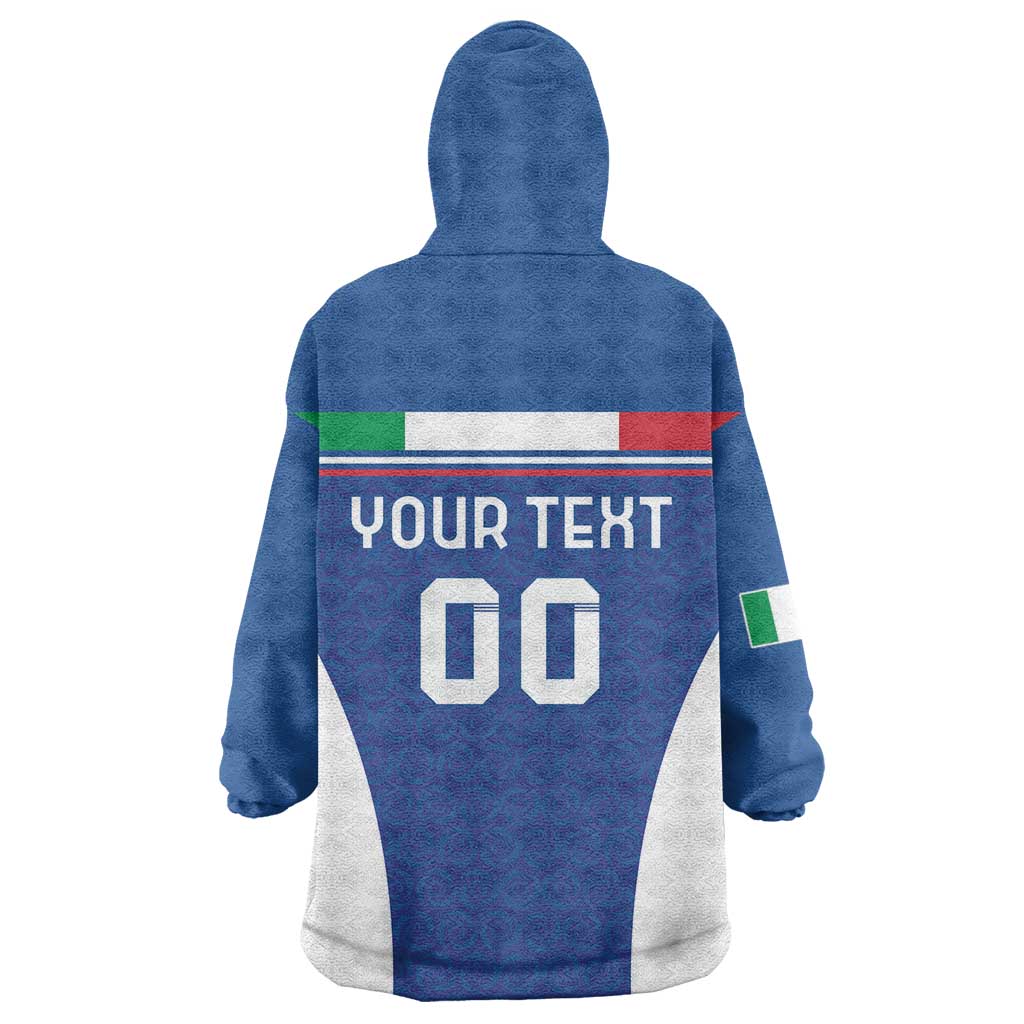 Custom Italy Football Wearable Blanket Hoodie Italy Flag Pattern On Blue - Wonder Print Shop