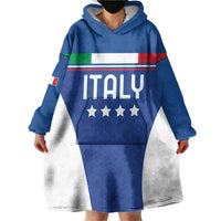 Custom Italy Football Wearable Blanket Hoodie Italy Flag Pattern On Blue - Wonder Print Shop