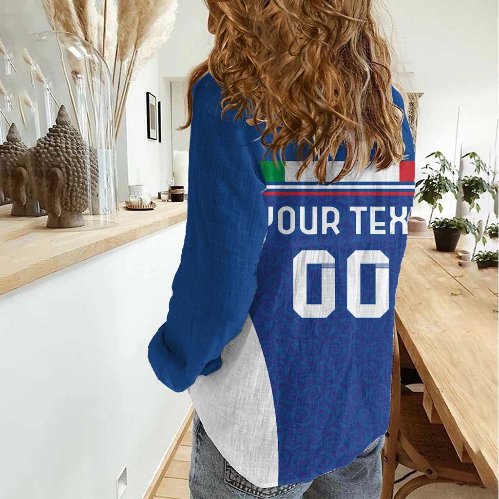 Custom Italy Football Women Casual Shirt Italy Flag Pattern On Blue - Wonder Print Shop