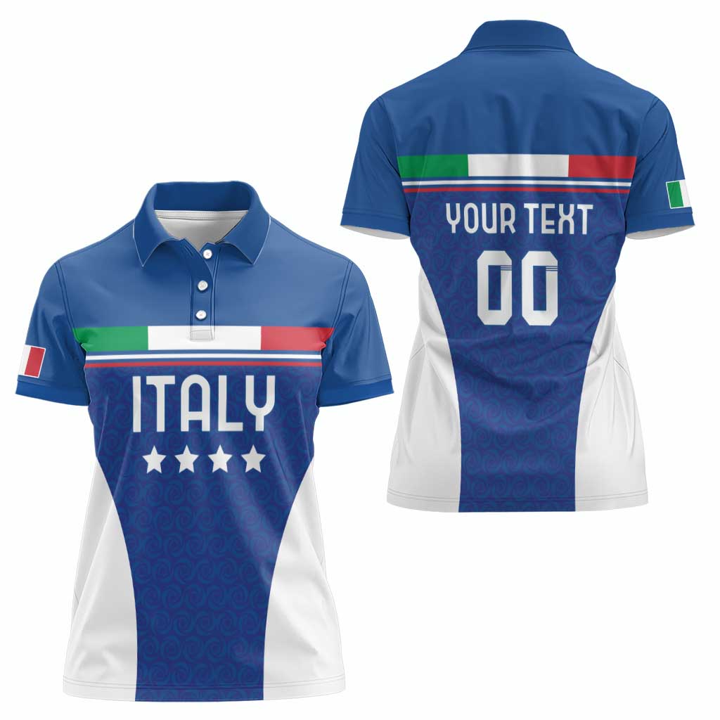 Custom Italy Football Women Polo Shirt Italy Flag Pattern On Blue - Wonder Print Shop