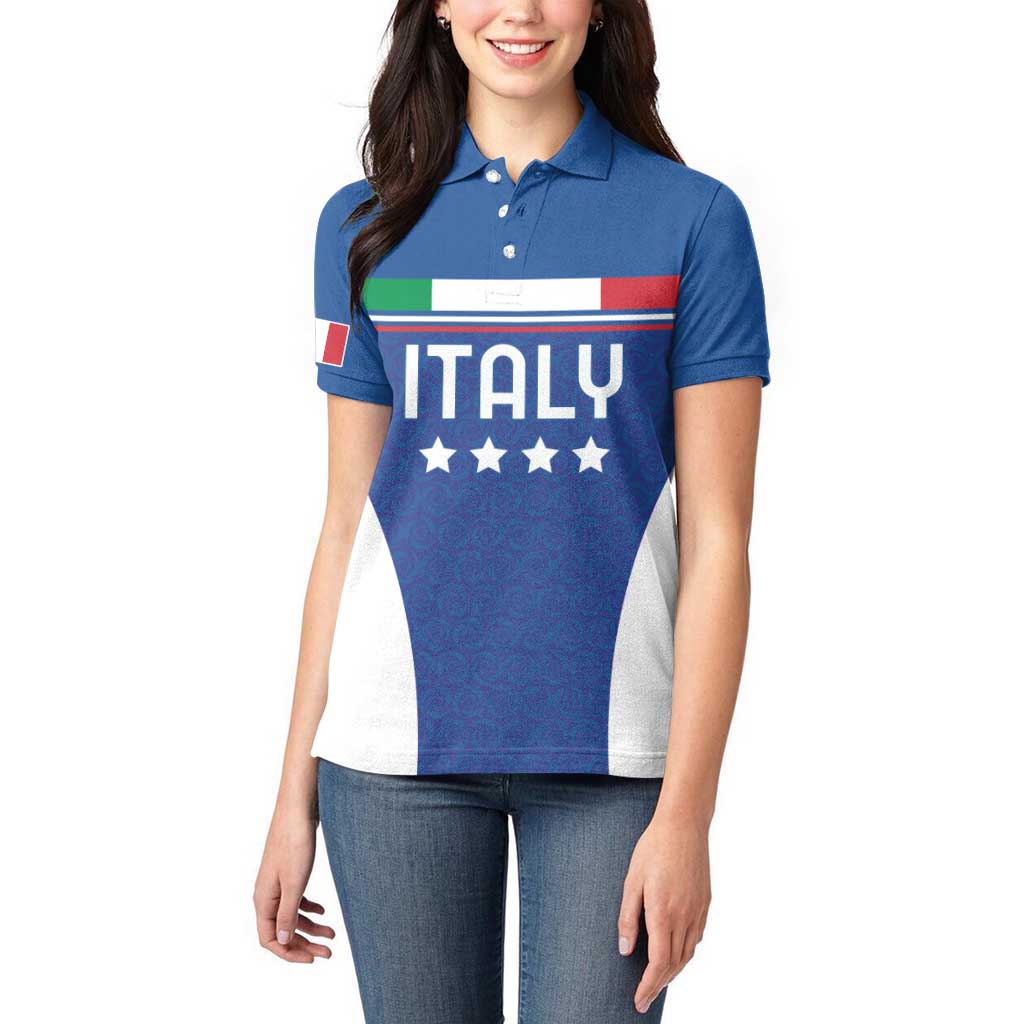 Custom Italy Football Women Polo Shirt Italy Flag Pattern On Blue - Wonder Print Shop