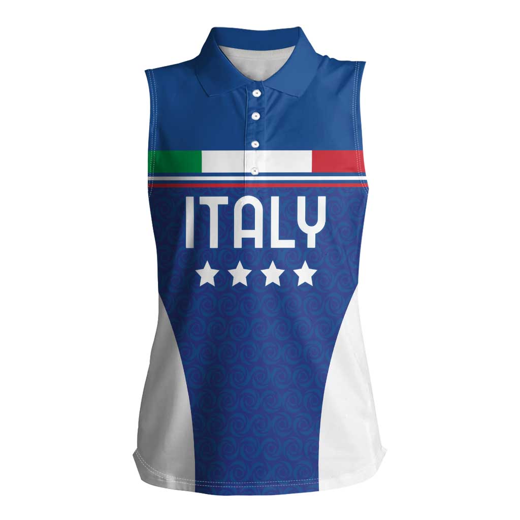 Custom Italy Football Women Sleeveless Polo Shirt Italy Flag Pattern On Blue - Wonder Print Shop