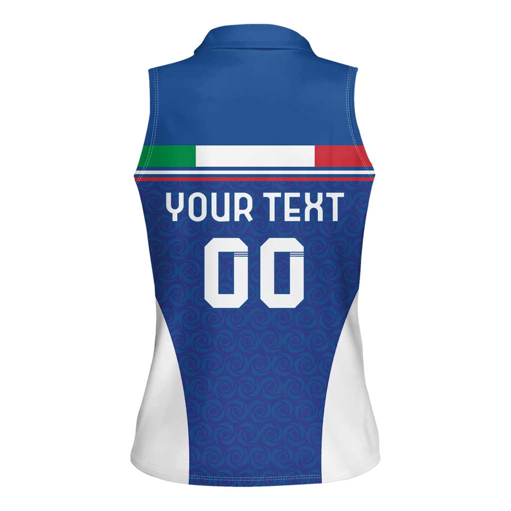 Custom Italy Football Women Sleeveless Polo Shirt Italy Flag Pattern On Blue - Wonder Print Shop