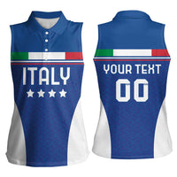Custom Italy Football Women Sleeveless Polo Shirt Italy Flag Pattern On Blue - Wonder Print Shop