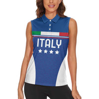 Custom Italy Football Women Sleeveless Polo Shirt Italy Flag Pattern On Blue - Wonder Print Shop