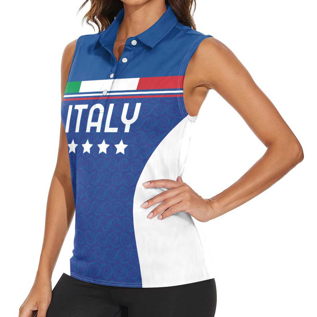 Custom Italy Football Women Sleeveless Polo Shirt Italy Flag Pattern On Blue - Wonder Print Shop