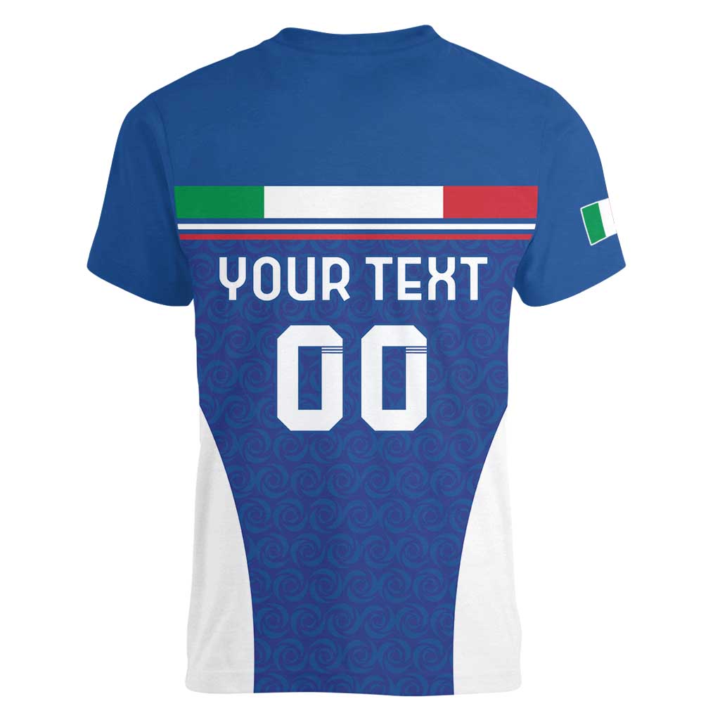 Custom Italy Football Women V-Neck T-Shirt Italy Flag Pattern On Blue - Wonder Print Shop