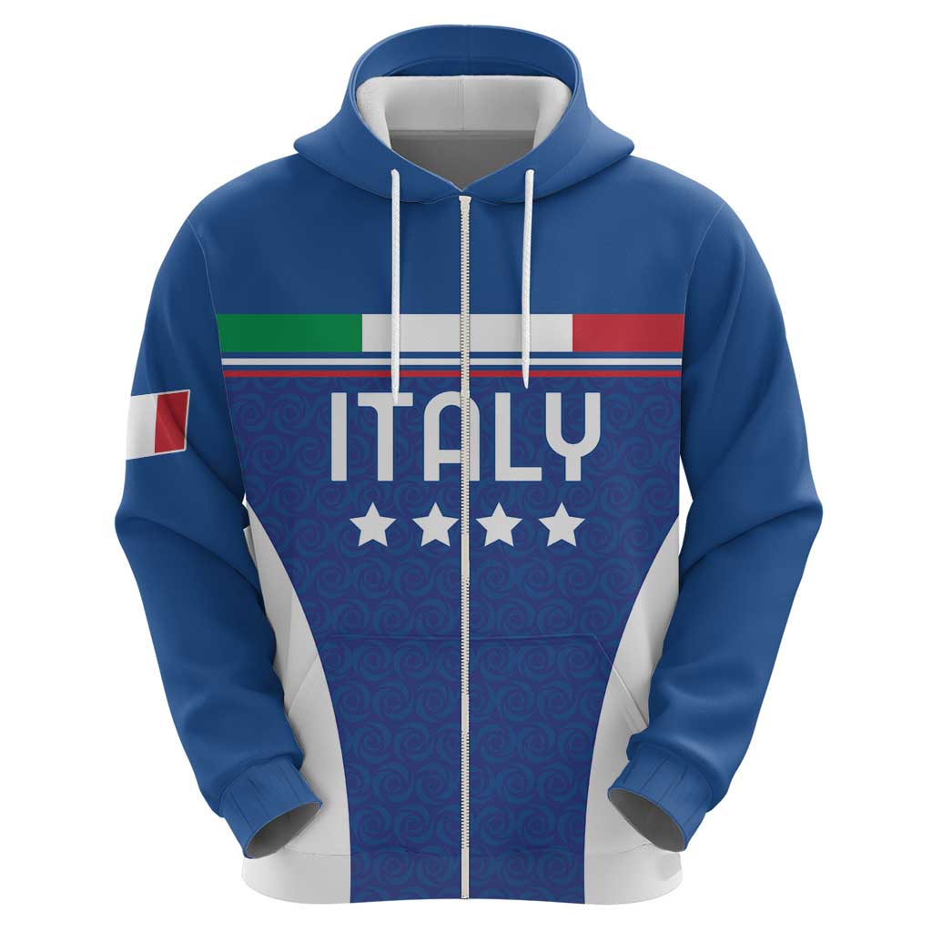 Custom Italy Football Zip Hoodie Italy Flag Pattern On Blue - Wonder Print Shop