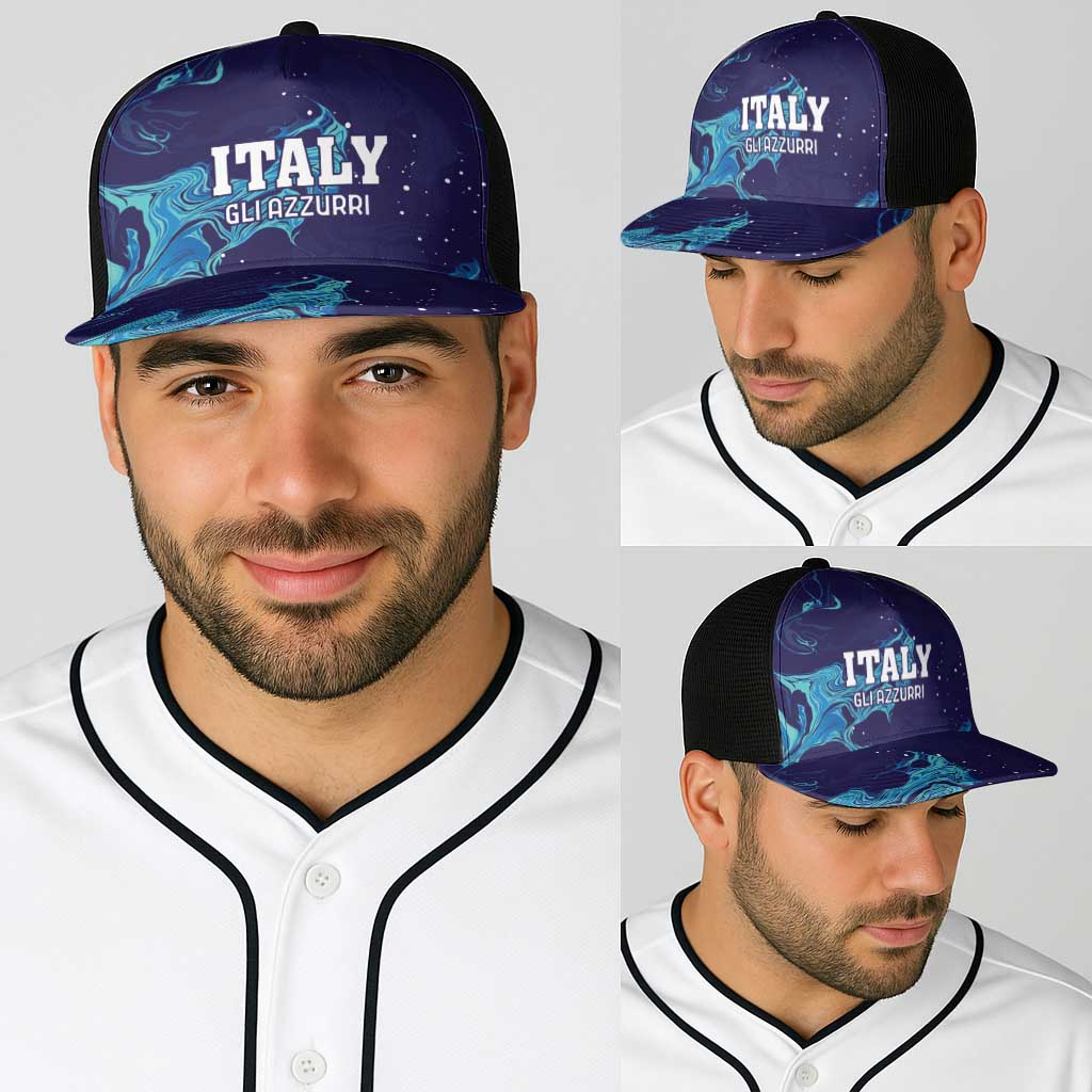 Custom Italy Rugby Baseball Net Cap Gli Azzurri Flame Pattern - Wonder Print Shop