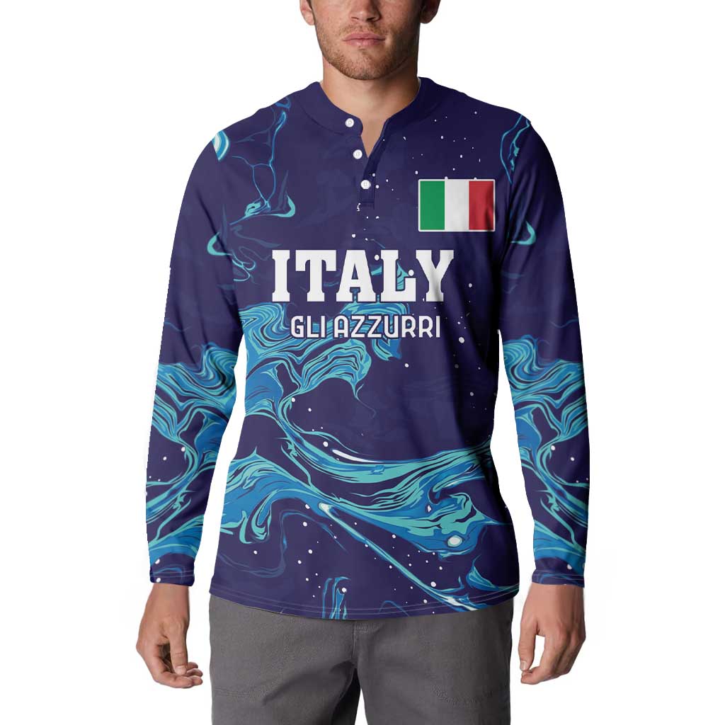 Custom Italy Rugby Button Sweatshirt Gli Azzurri Flame Pattern - Wonder Print Shop