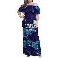 Custom Italy Rugby Family Matching Off Shoulder Maxi Dress and Hawaiian Shirt Gli Azzurri Flame Pattern - Wonder Print Shop